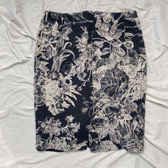 Loft Early 2000's Cotton White Gray Rose Floral Flower Whimsygoth midi Skirt S 6 - Picture 2 of 5